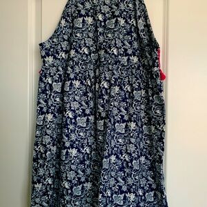 Blue/pink sleeveless tunic top. Worn once, 36” long